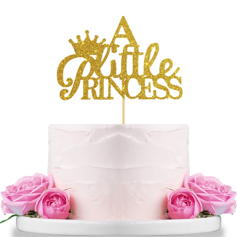 WeBenison A Little Princess with Crown Cake Topper Gold Glitter Baby Birthday Party - Baby Shower, Gender Reveal Party Decoration - Image 1